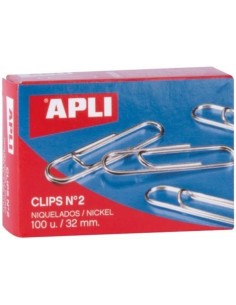 C 10 CAJAS 100 CLIPS NIQUELADOS 32MM Nº2 APLI